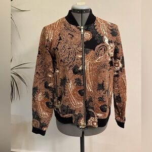 Tommy Hilfiger Black and Brown Paisley Bomber Jacket